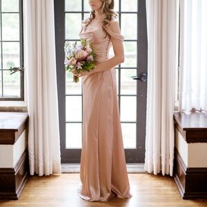 David’s bridal galina bridesmaids gown in sand
